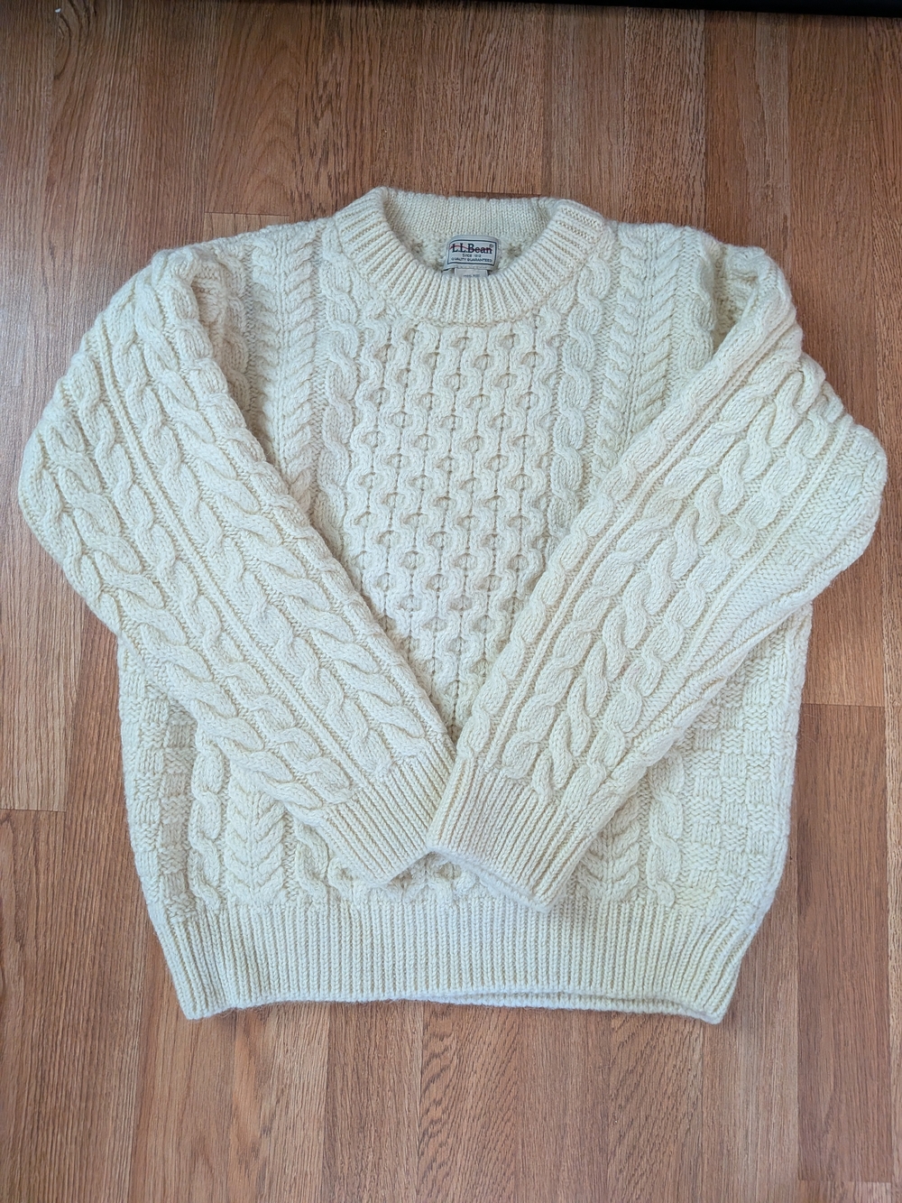 L.L. Bean Cream Cable Knit Crewneck Sweater